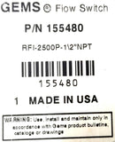 GEMS 155480 Flow Switch RFI-2500P-1/2"NPT RFI-2500