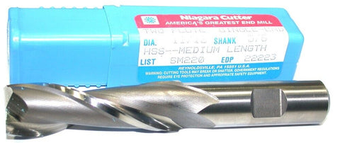 Niagara 22223 11/16" diameter 1/2" Shank Single End 2 Flute HSS End Mill New