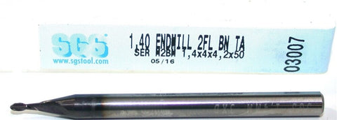 SGS 03007 1.4mm Diameter 4mm Shank 2 Flute AlTiN Coated Carbide Ball End Mill