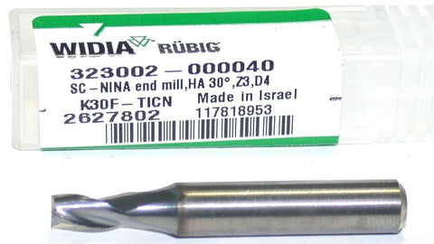 Widia 323002-000040 3-Flute Carbide 3mm diameter 6mm shank End Mill New