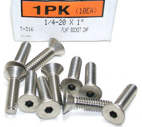 1/4-20" x 1" Allen Head Flat Head Cap Screws 316SS Stainless Bolts Qty 10 NIB