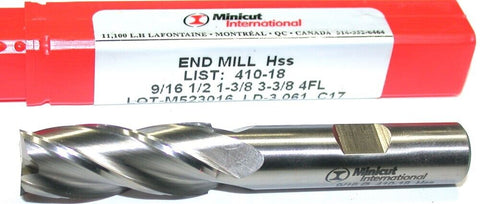 Minicut 410-18 9/16" Diameter 1/2" Shank 4 Flute HSS End Mill New