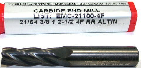Minicut EMC-21100-4F 21/64" Dia 3/8" Shank 4 Flute ALTiN Cooat Carbide End Mill