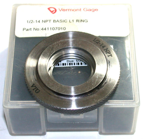 Vermont 441107010 Threaded Pipe Ring Gage 1/2-14" NPT, Class L1