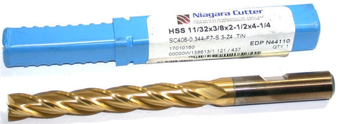 Niagara N44110 11/32" .34375" diameter 3/8" Shank 4 Fl Xtra long HSS End Mill