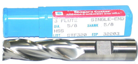 Niagara 5/8" diameter 5/8" Shank 3 Flute HSS End Mill 32203 New