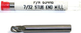 Carbro 634AB 7/32" Diameter 1/4in shank 2 Flute Carbide Ball Single End End Mill