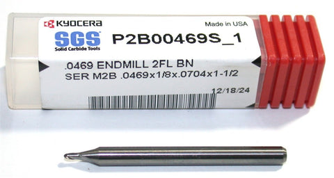 SGS Kyocera P2B00469S_1A .0469" Carbide Ball Endmill 2FL 1/8" Shank