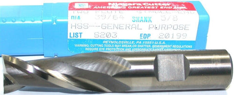Niagara 20199 39/64" diameter Single End 2 Flute HSS End Mill New
