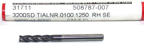 Fullerton 31711 1/8" Diameter 4 Flute Solid Carbide TiAlN Coated CR End Mill