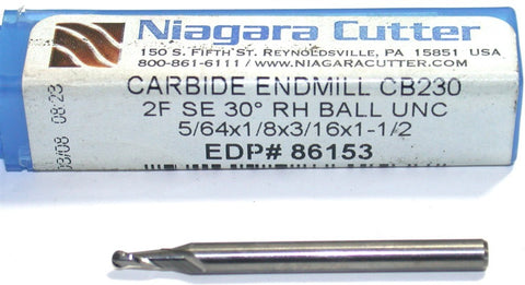 Niagara 86153 5/64" 2 Flute 1/8" Shank Carbide Ball End Mill