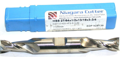 Niagara N28139 27/64" .4218" diameter Double End Tin Coat 2 Flute HSS End Mill