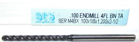 SGS 02796 .100" Diameter 1/8" Shank 4 Flute AlTiN Coated Carbide Ball End Mill