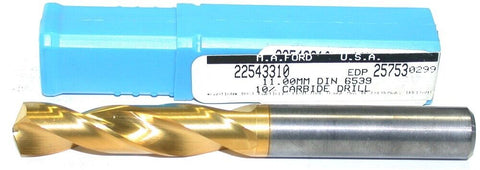 M. A. Ford 11mm TiN Coat 2 flute Solid Carbide Drill 25753 New