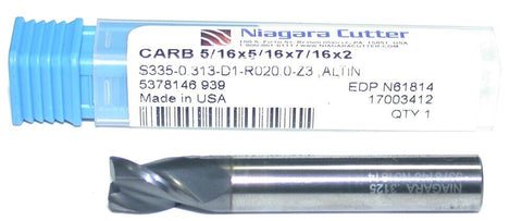 Niagara N61814 5/16" diameter 3 Flute ALTiN Coated Carbide End Mill New