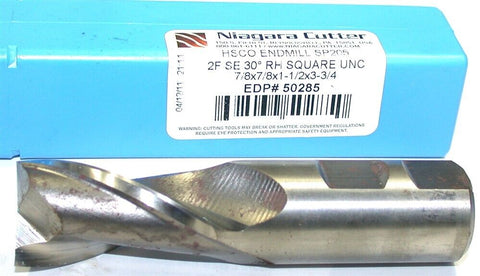 Niagara 7/8" diameter 7/8" Shank Single End 2 Flute HSS End Mill 50285 New