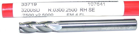 Fullerton 33719 1/4" Diameter .030R 1/4" shank Carbide Endmill 4 Flute New