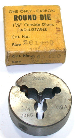 Ace 261420 1/4-20 NC Adjustable 1 1/2" OD Round HSS Thread Die