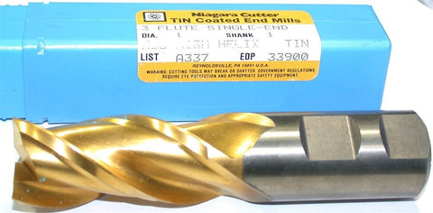 Niagara 33900 1" diameter TiN Coat 3 Flute HSS End Mill New