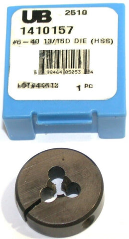 Union Butterfield 1410157 #6-40 NF HSS Adjustable Round Thread Die 13/16" OD