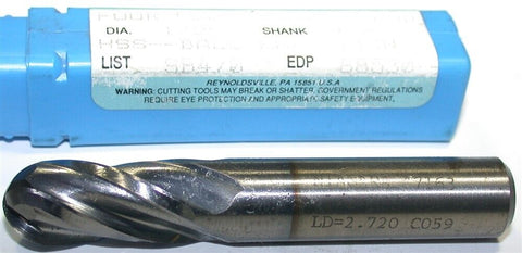 Niagara 88530 1/2" Diameter 1/2 Shank 2 Flute HSS TiAlN Coated Ball End Mill New
