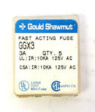 New Gould Shawmut GGX3 Fast Acting Fuse 3 A (Pack of 5)