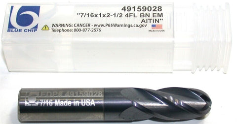 Blue Chip 49159028 7/16" Dia. 7/16in shank 4 Fl ALTiN Coat Carbide Ball End Mill