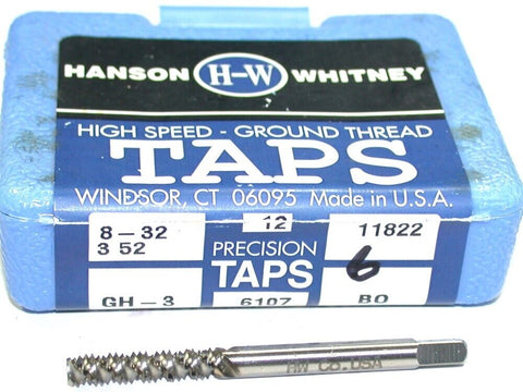 Lot of 6 New 11822 Hanson 8-32 GH-3 3 Flute Spiral Taps