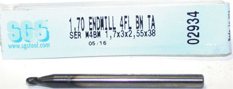 Kyocera SGS 02934 1.7mm Diameter 3mm Shank 4 Fl AlTiN Coat Carbide Ball End Mill