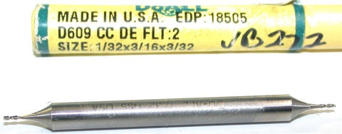 DoAll 18505 1/32" Diameter 3/16" Shank 2 Flute HSS End Mill