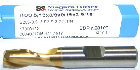 Niagara 5/16" diameter Single End TiN Coat 2 Flute HSS End Mill N20100
