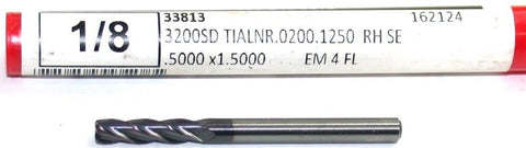Fullerton 33813 1/8" Diameter 4 Flute Solid Carbide TIALN Coated .02 CR End Mill