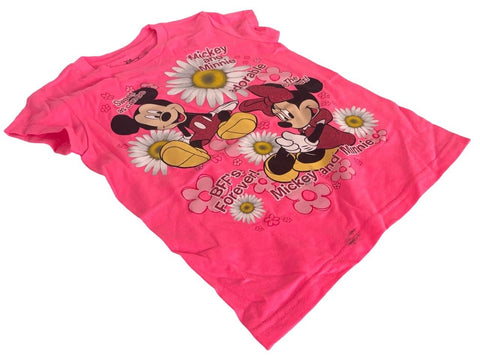 Disney Girls Mickey & Minnie Mouse Graphic Pink Short Sleeve Shirt Size Medium