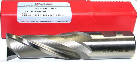 Minicut 0215-0040 1 1/4" Diameter 1 1/4 Shank 2 Flute HSS Xtra Long End Mill New