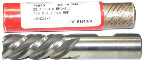 Brubaker 79645 3/4" Diameter 3/4" Shank 4 Flute HSS Left Hand End Mill New