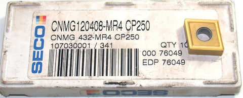 Lot of 8 New SECO CNMG120408-MR4 CP250 TiN Coated Carbide Turning Inserts