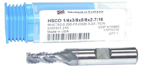 Niagara Cutter N79460 1/4" 3 Flute TiCN Coat Roughing End Mill New