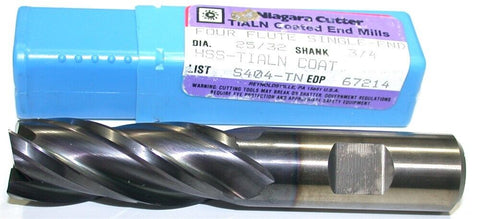 Niagara 25/32" diameter 3/4" Shank TiAlN Coat 4 Flute HSS End Mill 67214 New