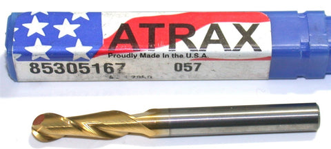Atrax 85305167 1/4" Diameter 1/4" shank 2 Flute TiN Coated Carbide Ball End Mill