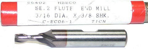 Brubaker 86402 3/16" Diameter 3/8" Shank 2 Flute TiCN Coated HSS End Mill New