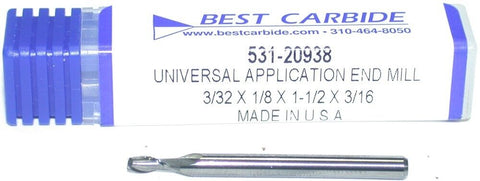 Best Carbide 531-20938 3/32" Diameter 2-Flute Carbide End Mill New