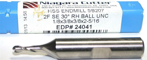 Niagara 24041 1/8" Diameter 3/8" Shank 2 Flute HSS Ball End Mill New