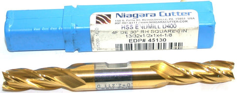 Niagara 45130 13/32" .406" diameter Double End Tin Coat 4 Fl HSS End Mill 45120