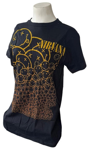 Bay Island Women's Nirvana Smiley Faces Graphic Black Shirt Size Small