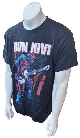 Hanes Men's Bon Jovi Soldier With Guitar Graphic Black Shirt Size Large