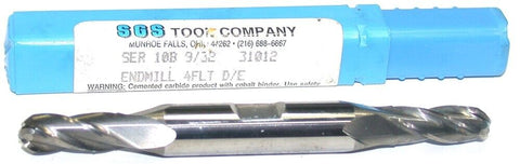SGS 31012 9/32" Diameter 3/8" Shank 4 Flute Double End Carbide Ball End Mill