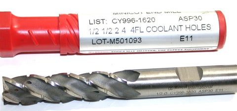 Minicut CY996-1620 ASP30 1/2" Diameter 4 Flute Coolant Thru Roughing End Mill