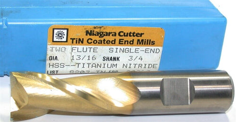 Niagara 20260 13/16" diameter 3/4" Shank 2 Flute HSS TiN Coated End Mill New