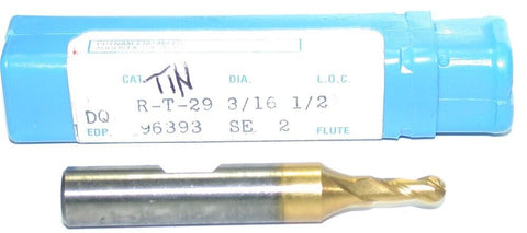 Putnam 96393 3/16" Diameter 3/8" Shank 2 Flute HSS TiN Coat Ball End Mill