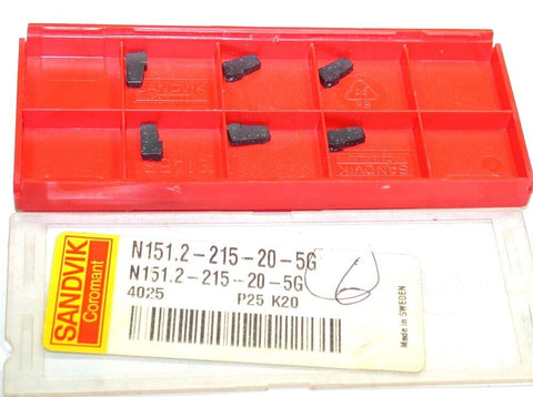 Lot of 6 New Sandvik N151.2-215-20-5G 4025 T-Max Q-Cut parting Carbide Inserts